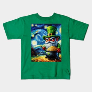 Irish Gnome in Starry Night Kids T-Shirt